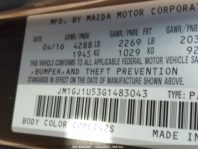 JM1GJ1U53G1483043 Mazda Mazda6 I Sport