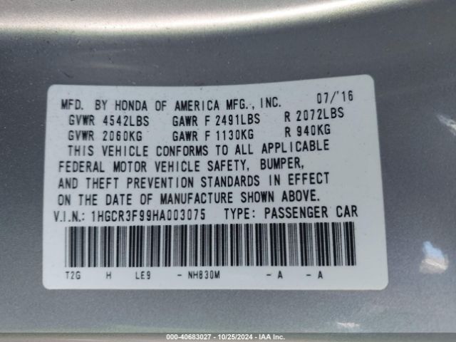 1HGCR3F99HA003075 Honda Accord Touring V6