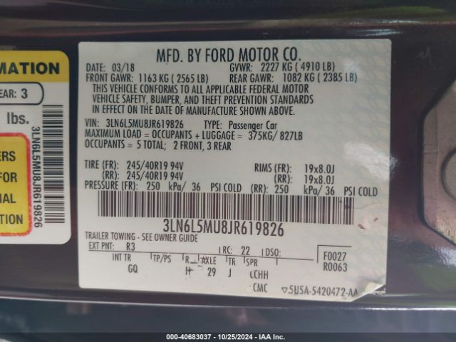 3LN6L5MU8JR619826 Lincoln Mkz Hybrid Reserve