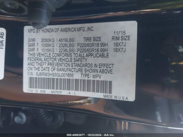 5J6RM3H93GL001856 Honda Cr-v Touring