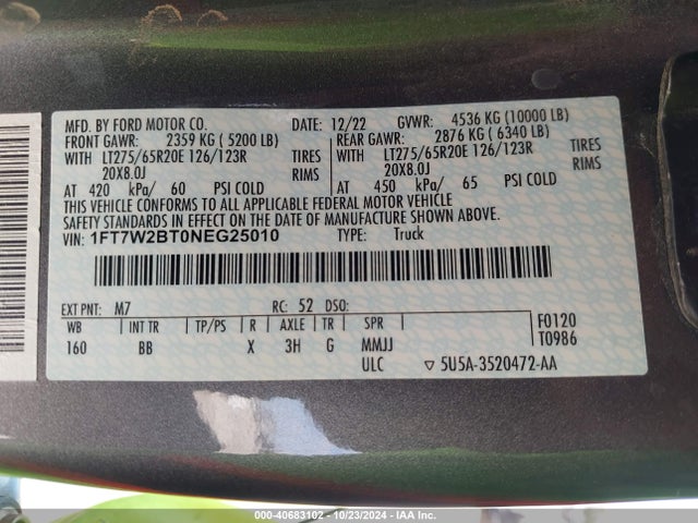 Ford F-250 Platinum 2022 1FT7W2BT0NEG25010 Image 9