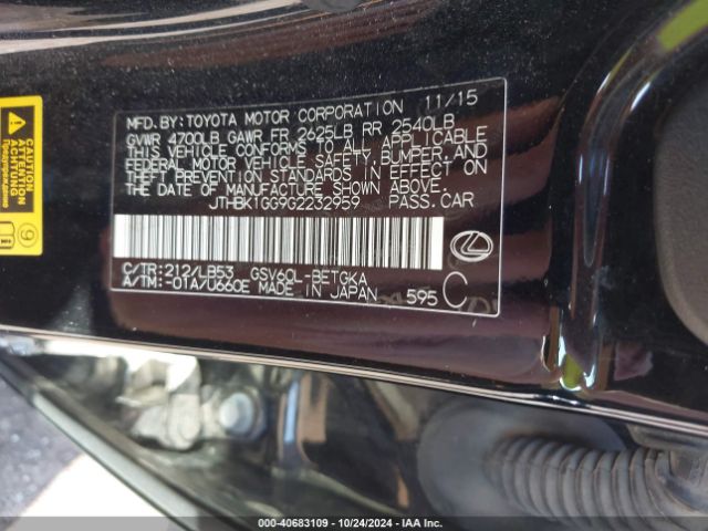 JTHBK1GG9G2232959 Lexus ES 350
