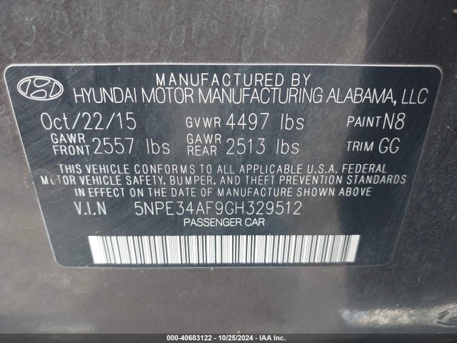Hyundai Sonata Sport 2016 5NPE34AF9GH329512 Image 9