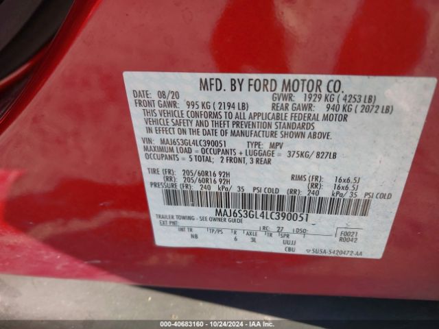 MAJ6S3GL4LC390051 Ford Ecosport Se