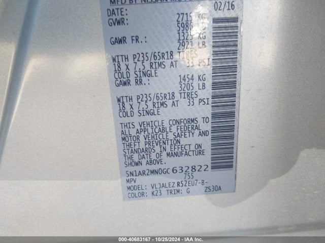 Nissan Pathfinder Sv 2016 5N1AR2MN0GC632822 Image 9