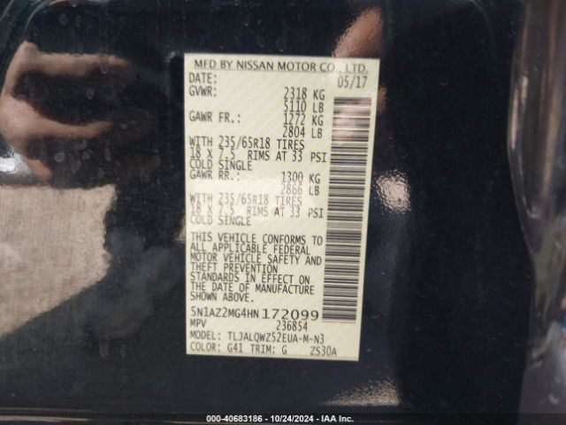 5N1AZ2MG4HN172099 Nissan MURANO SV