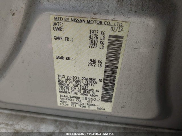 1N4AL3AP6HC199922 Nissan Altima 2.5 Sv