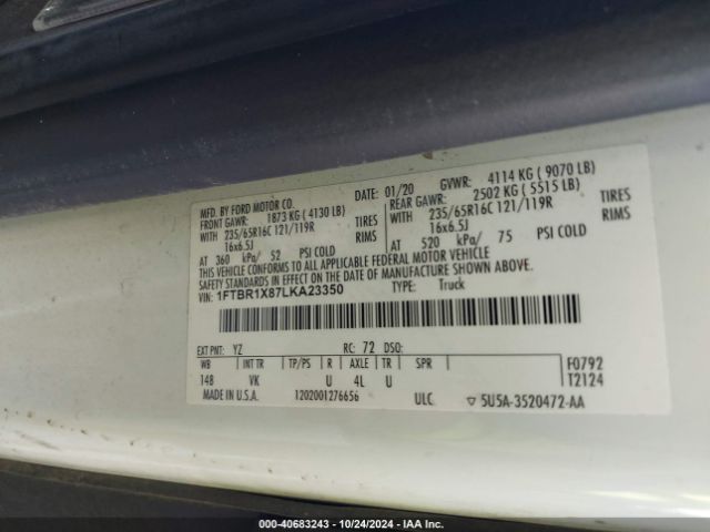 1FTBR1X87LKA23350 Ford Transit-250 Cargo Van