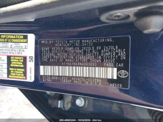 4T1K61BK8NU063693 Toyota Camry Xse Awd