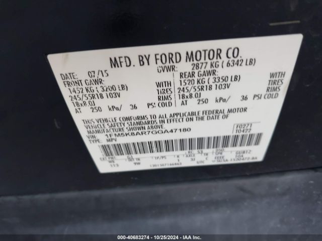 1FM5K8AR7GGA47180 Ford Utility Police Interceptor