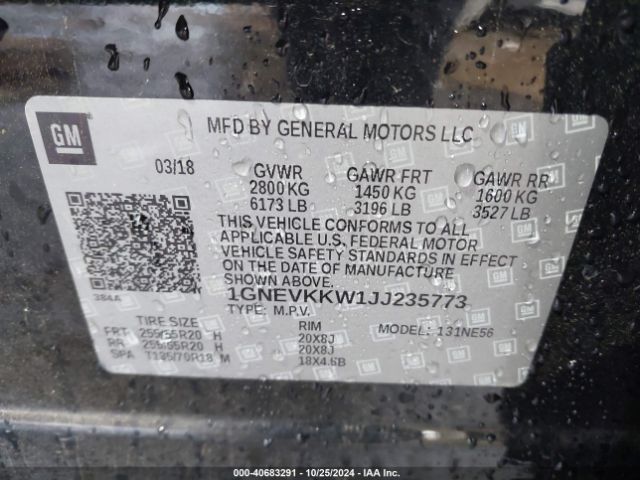1GNEVKKW1JJ235773 Chevrolet Traverse High Country