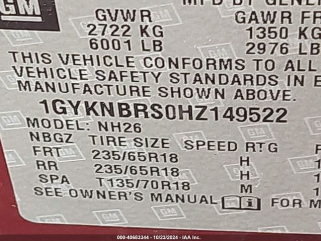 1GYKNBRS0HZ149522 Cadillac XT5 LUXURY