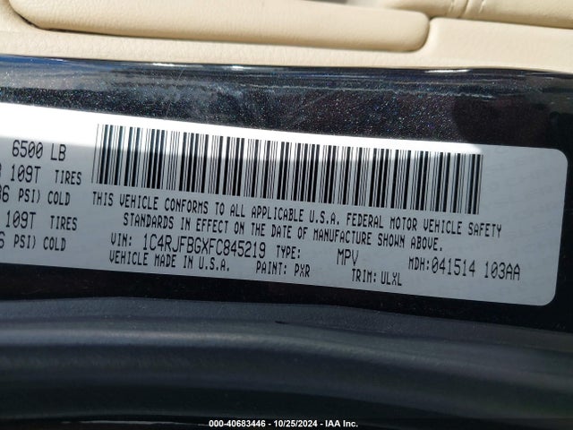 1C4RJFBGXFC845219 Jeep Grand Cherokee Limited
