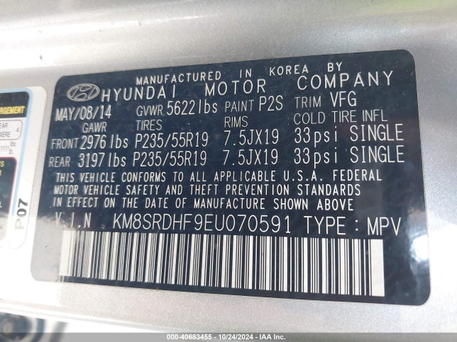 Hyundai Santa Fe Limited 2014 KM8SRDHF9EU070591 Image 9