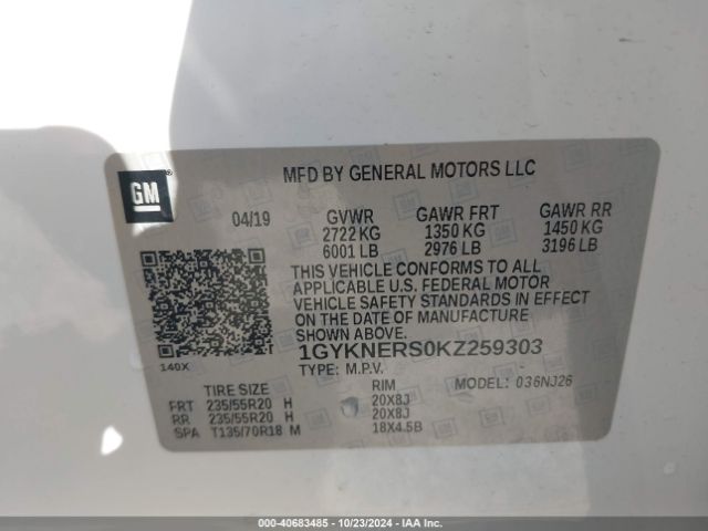 1GYKNERS0KZ259303 Cadillac Xt5 Premium Luxury