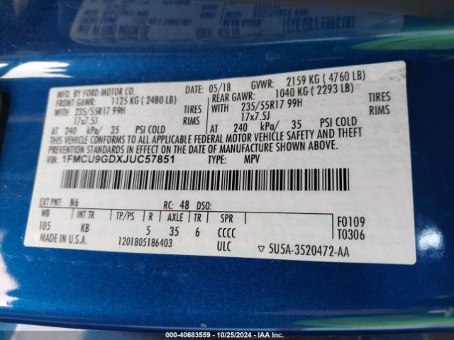 1FMCU9GDXJUC57851 Ford ESCAPE SE