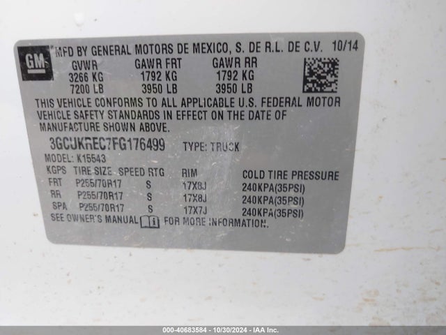 3GCUKREC7FG176499 Chevrolet Silverado 1500 1lt