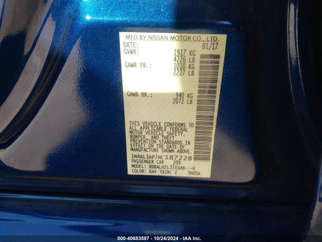 Nissan Altima 2.5 Sr 2017 1N4AL3AP7HC187228 Image 9
