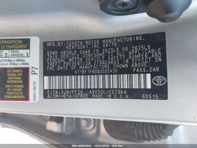 4T1BF1FK0GU505430 Toyota CAMRY SE