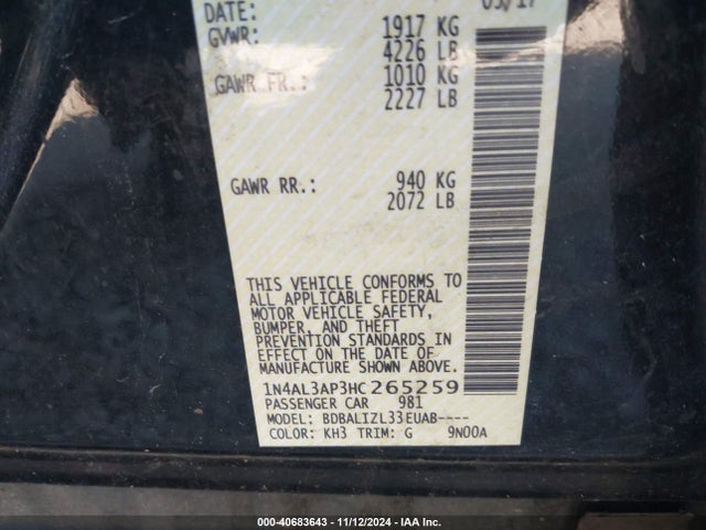 Nissan Altima 2.5 Sv 2017 1N4AL3AP3HC265259 Image 9