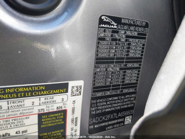 SADCK2FX7LA656609 Jaguar F-pace Prestige P250 Awd Automatic