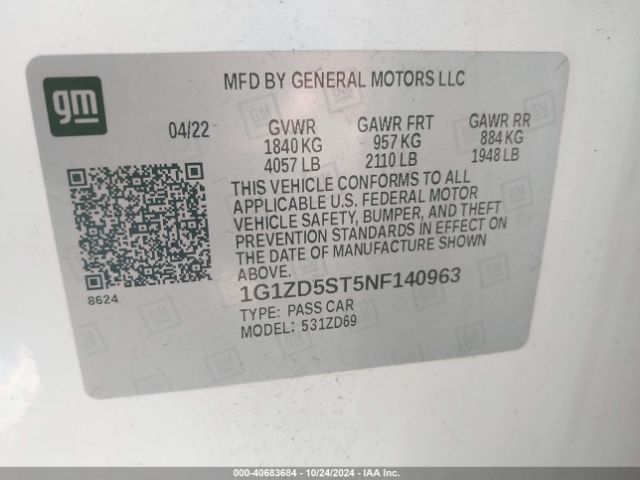 1G1ZD5ST5NF140963 Chevrolet Malibu Fwd Lt