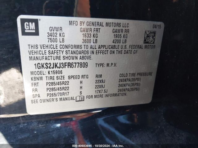 1GKS2JKJ3FR677809 GMC Yukon Xl 1500 Denali