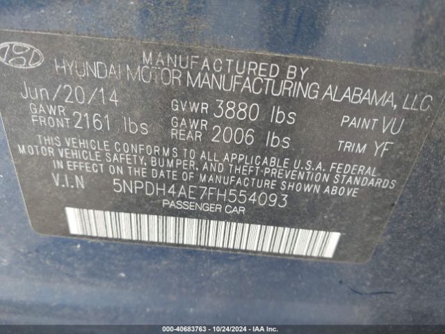 5NPDH4AE7FH554093 Hyundai Elantra Limited