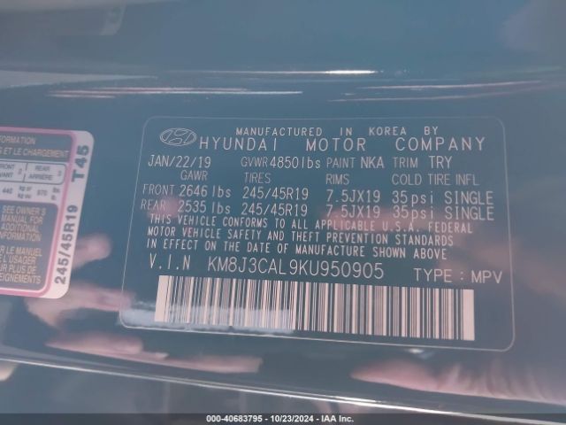 KM8J3CAL9KU950905 Hyundai Tucson Sport