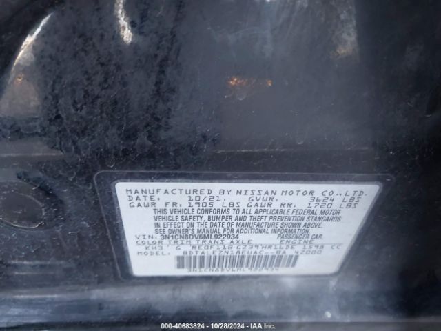 3N1CN8DV6ML922934 Nissan Versa S Xtronic Cvt