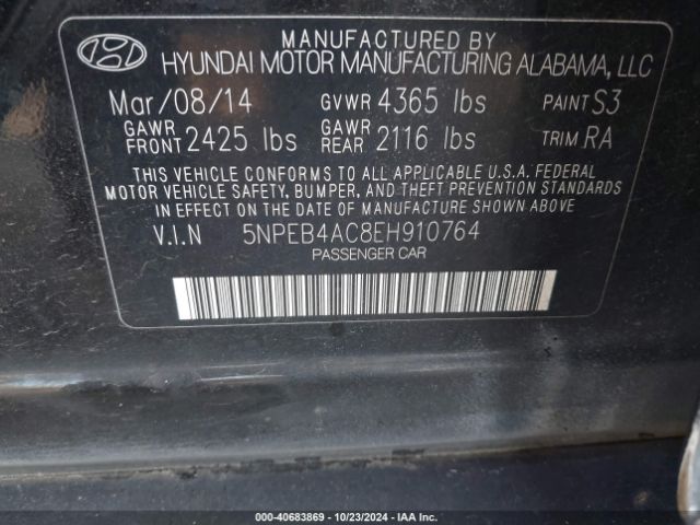 5NPEB4AC8EH910764 Hyundai SONATA GLS