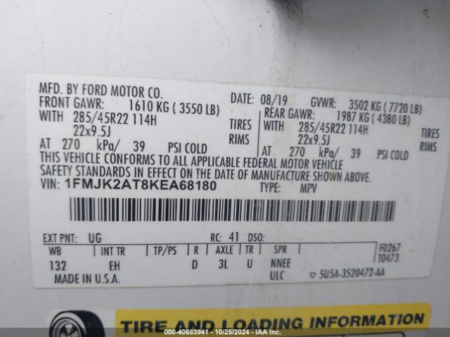 1FMJK2AT8KEA68180 Ford Expedition Max Limited