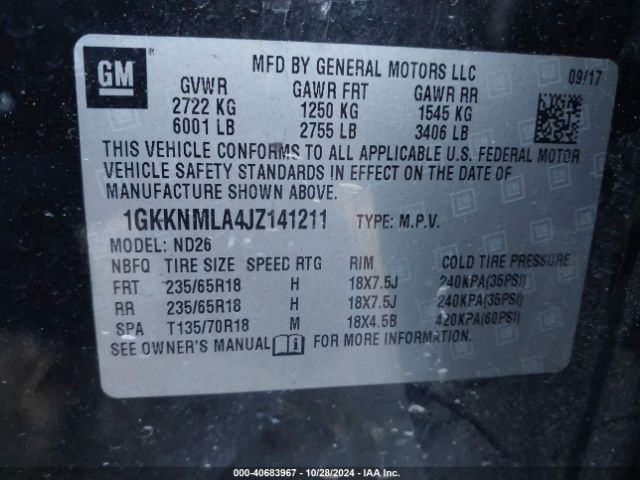 1GKKNMLA4JZ141211 GMC Acadia Slt-1
