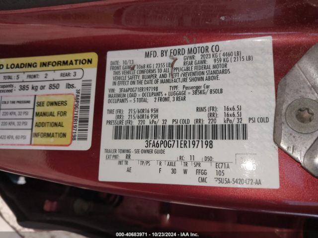3FA6P0G71ER197198 Ford FUSION S