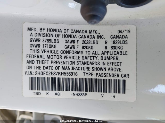 Honda Civic Sport 2019 2HGFC2E87KH556916 Image 9