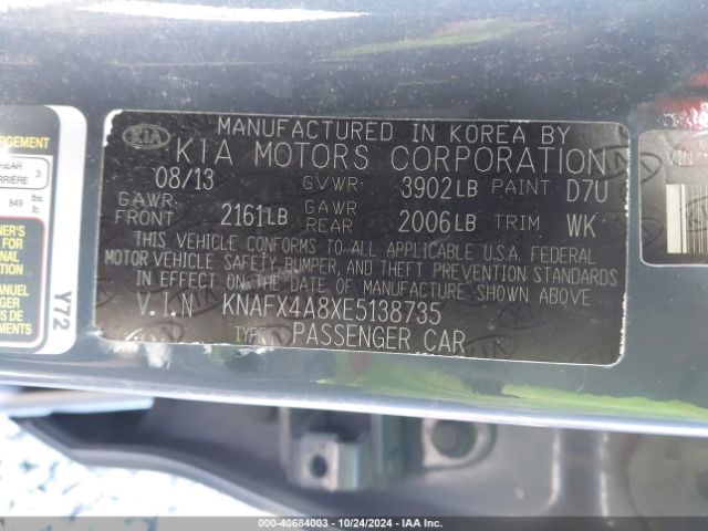 KNAFX4A8XE5138735 KIA FORTE EX