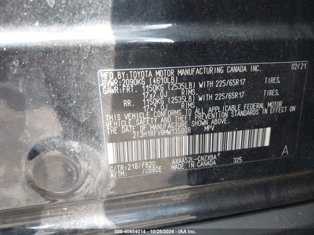 Toyota RAV4 LE 2021 2T3H1RFV8MW135008 Image 9
