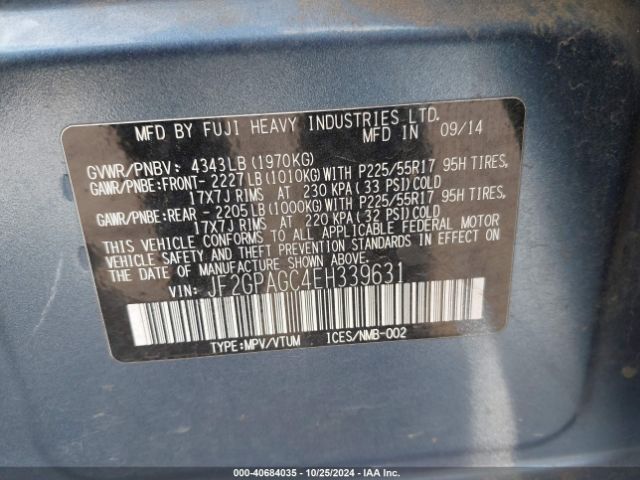 JF2GPAGC4EH339631 Subaru Xv Crosstrek 2.0i Limited