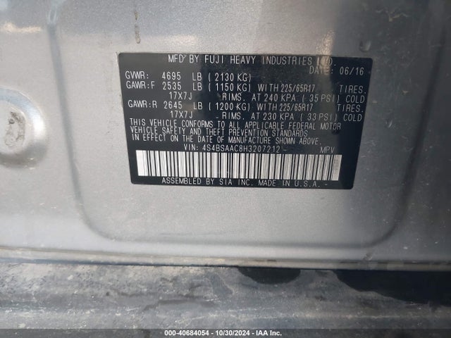 Subaru Outback 2.5i 2017 4S4BSAAC8H3207212 Image 9