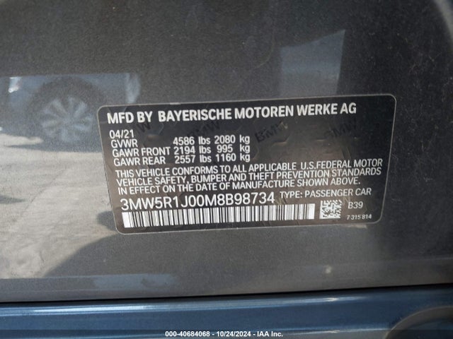 BMW 330I 2021 3MW5R1J00M8B98734 Image 9
