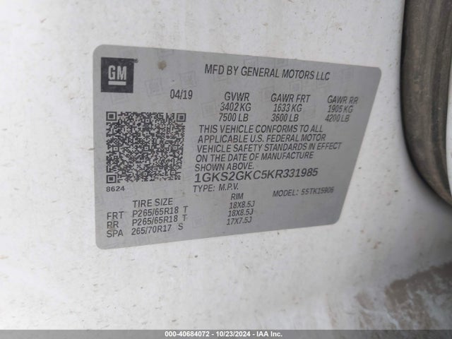 1GKS2GKC5KR331985 GMC Yukon Xl Slt
