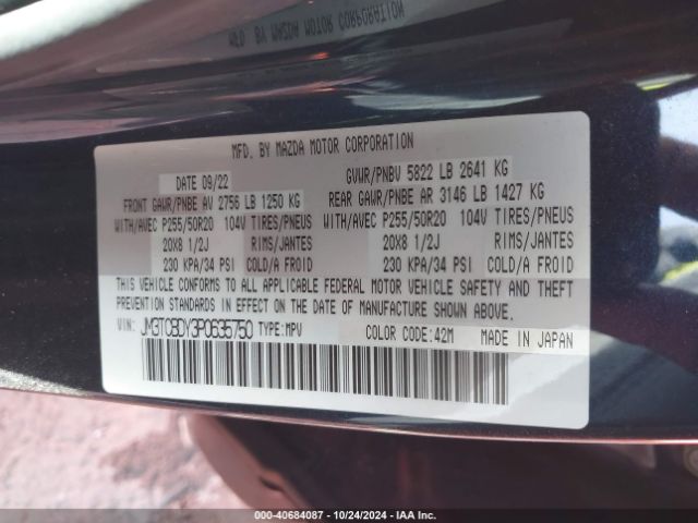 JM3TCBDY3P0635750 Mazda Cx-9 Grand Touring