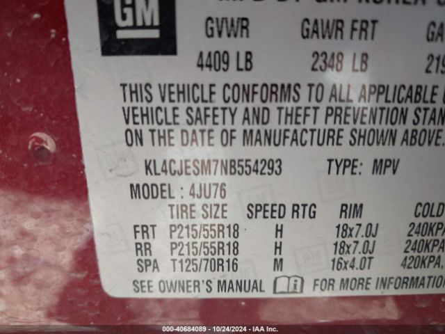 KL4CJESM7NB554293 Buick Encore Awd Preferred