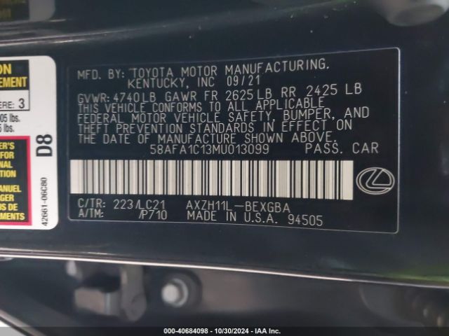 58AFA1C13MU013099 Lexus Es 300h Ultra Luxury