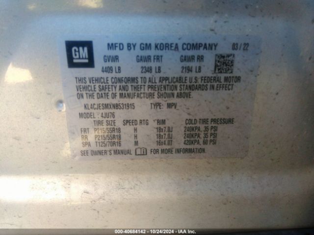 KL4CJESMXNB531915 Buick Encore Awd Preferred