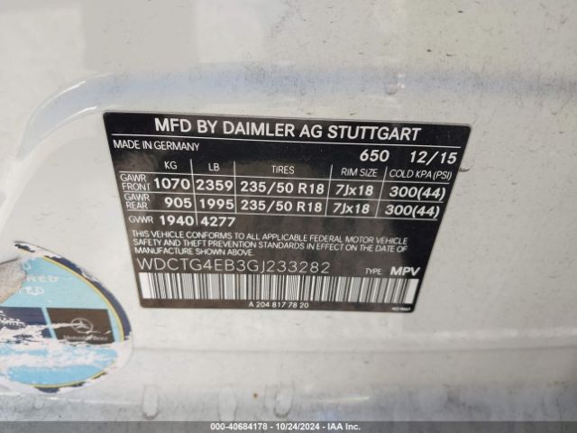 WDCTG4EB3GJ233282 Mercedes-Benz GLA 250