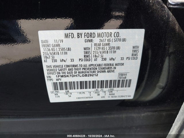Ford EXPLORER XLT 2020 1FMSK7DH7LGB29212 Image 9