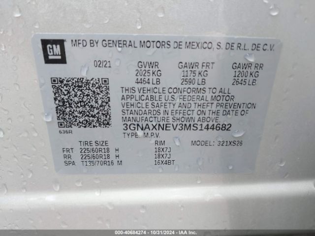 3GNAXNEV3MS144682 Chevrolet Equinox Fwd Premier