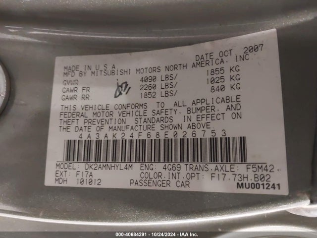 2008 MITSUBISHI ECLIPSE 4A3AK24F68E026753 Photo 8