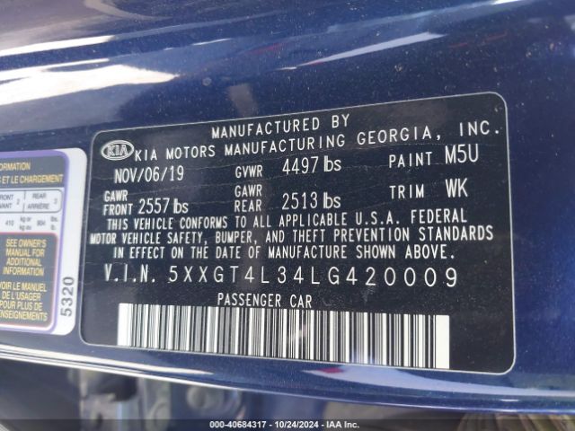 5XXGT4L34LG420009 KIA Optima S